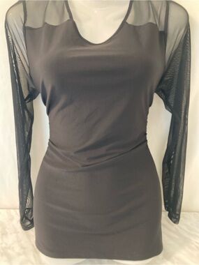 Marie Claire Boutiques Black Mesh Long Sleeve Mini Dress Y2K M